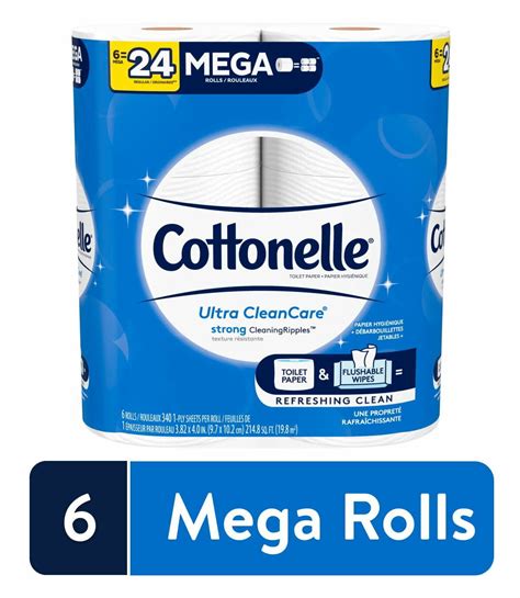 Cottonelle Ultra Cleancare Toilet Paper 6 Mega Rolls Strong Bath