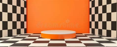 Classic Pop Art Podium With A Checkerboard Pattern And Vibrant Orange