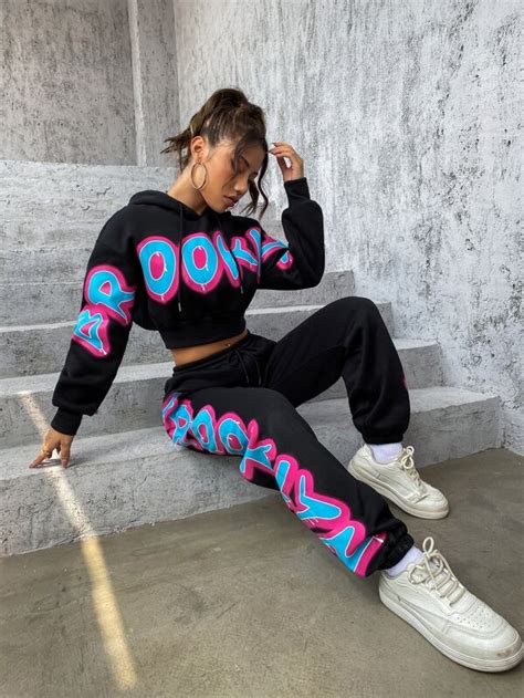 Shein Coolane Pantalones Deportivos Con Capucha Con Estampado De Letra