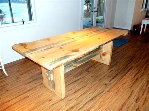 Live Edge Blued Pine Dining Table And Two By Renewdcustomfurnitur