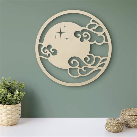 D Coration En Bois Placage Peuplier Ronde Lune Et Nuages Wall Art Fr