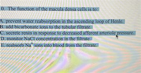 Solved The function of the macula densa cells is to:A. | Chegg.com