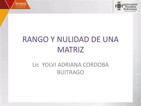 Rango Y Nulidad De Una Matriz PPT