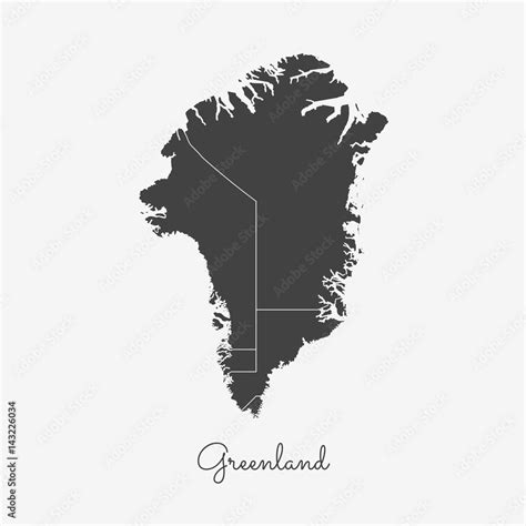 Greenland Region Map Grey Outline On White Background Detailed Map Of