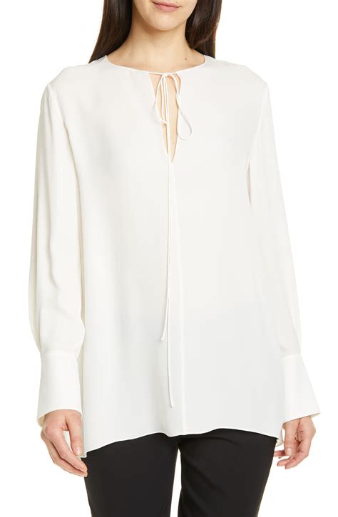 Theory Fluid Tie Neck Silk Tunic In White Lyst