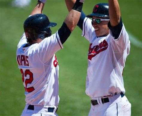 Jason Kipnis And Michael Brantley Celebrating After Kipnis 2 Run Homer