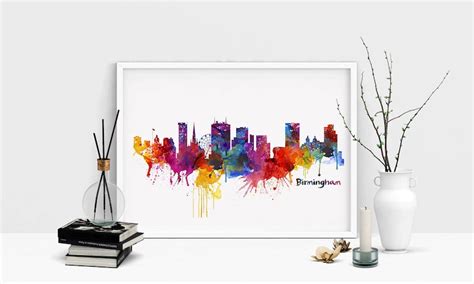 Birmingham Skyline Silhouette Printable Watercolor Painting - Etsy