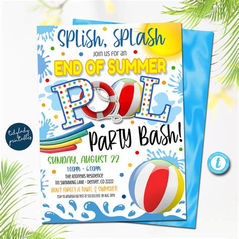 End Of Summer Pool Party Invitation Tidylady Printables