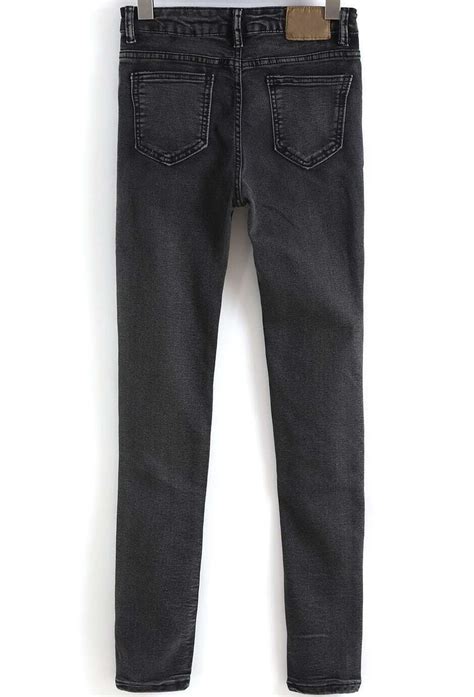 Black Pockets Skinny Denim Pant Sheinsheinside