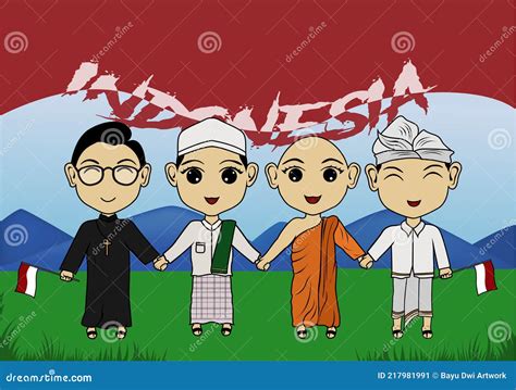 Tolerance Of Religious Communities In Indonesia Stock Vector