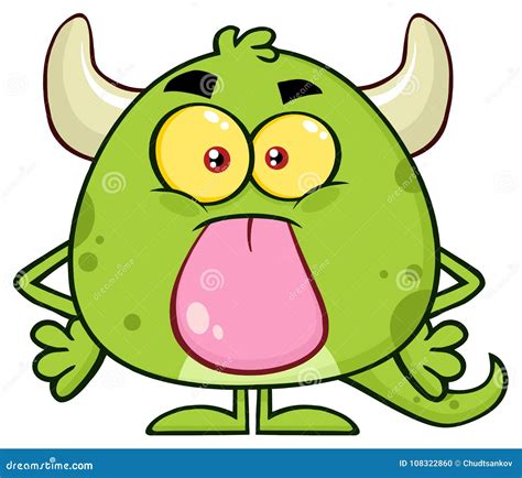 Cute Green Monster Cartoon Emoji Character Stock Vector Illustration