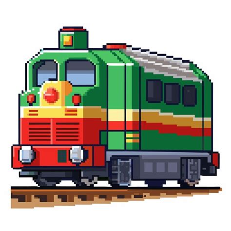 El Colorido Tren De Pixel Art En Las Vías Del Ferrocarril Con Diseño