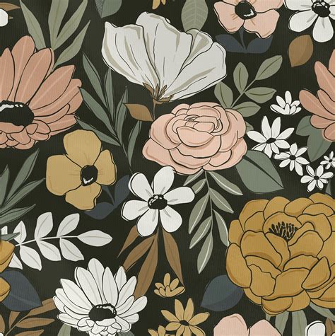 Boho Floral Muted Black Hopland Fabrics