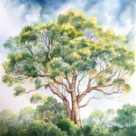 Premium AI Image | A watercolor painting of a tree in the forest.