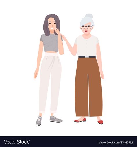 Cute Joyful Grandmother And Granddaughter Talking Vector Image