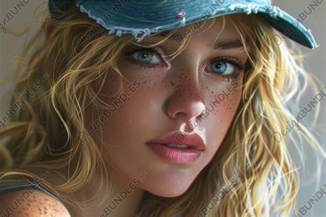Beautiful Blonde Girl With Blue Eyes And Freckles Wearing A