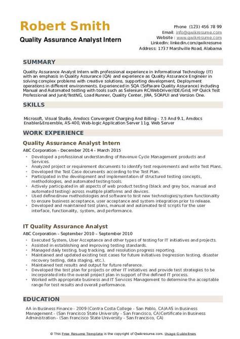 Quality Assurance Analyst Resume Samples Qwikresume