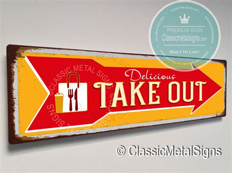 Vintage Style Take Out Sign - Classic Metal Signs