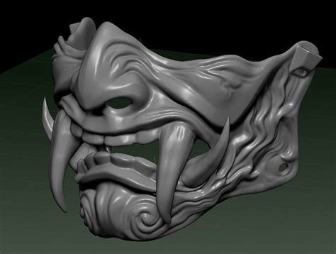 Oni Samurai Mask With Big Teeth For Cosplay 3D Model 3D Printable