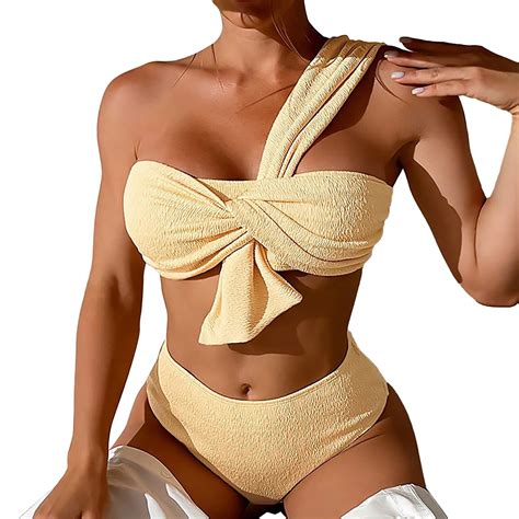 Nkoogh Single Shoulder Push Up Bikini High Waist Beach Swimwear Lady