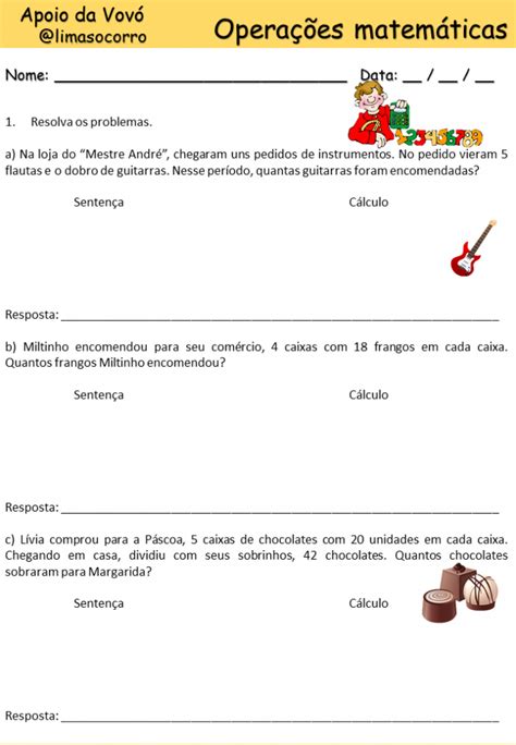 Atividades De Matemática Com Operações - Atividades de Matemática 4 operações