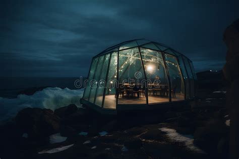 Romantic Bar On The Waterfront Cozy Dome Restaurant In Nature Stock