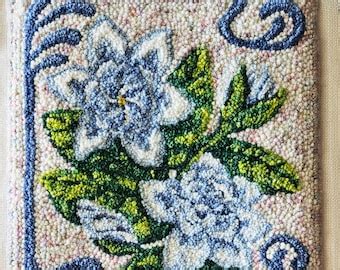 Purple Anemone Windflower Art Nouveau Floral Punch Needle Rug Hooking