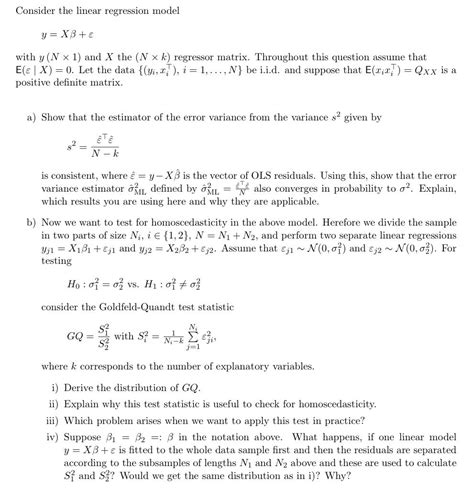 Solved Consider The Linear Regression Model Y Xβ ε With