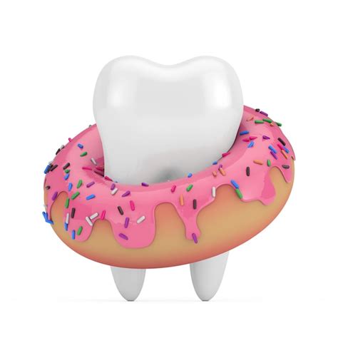 Dente Branco Com Renderização 3d De Rosquinha Vitrificada Rosa De Morango Grande Foto Premium