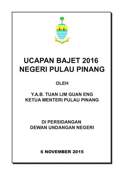 PDF UCAPAN BAJET 2016 NEGERI PULAU PINANG UCAPAN BAJET 2016 NEGERI