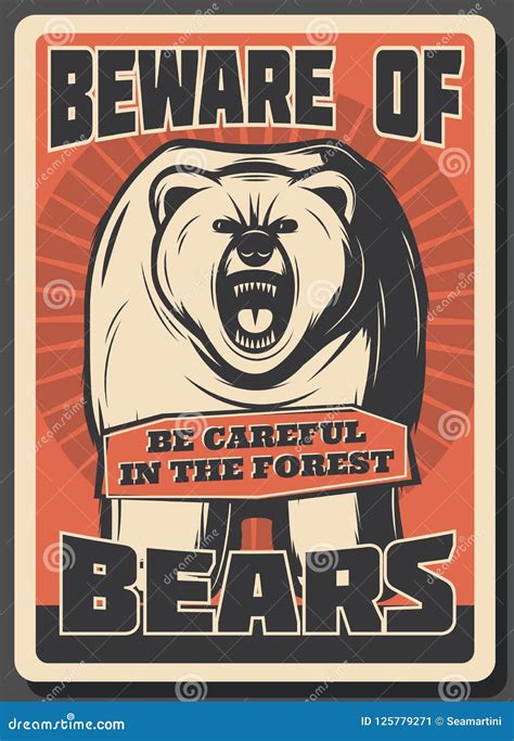 Beware of Wild Bear Hunting Season Retro Poster Stock Vector ...