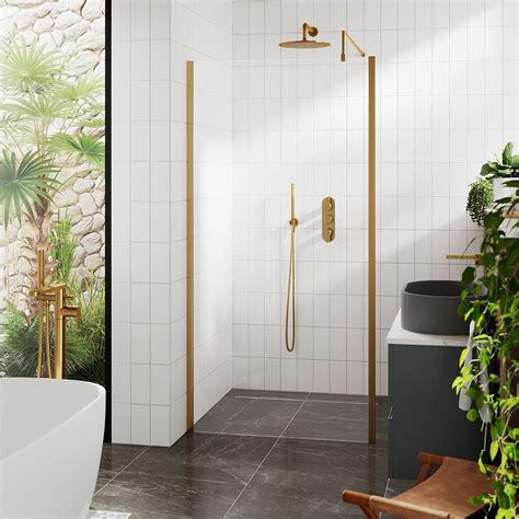 Hudson Reed Wetroom Shower Screen With Brushed Brass Outer Frame