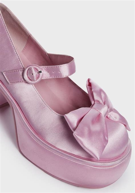 Sugar Thrillz Satin Bow Platform Mary Jane Heels Pink Dolls Kill