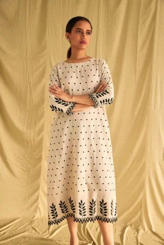 Hand Scalloped Cutwork Linen Dress Summer Wear Ladies Dresses