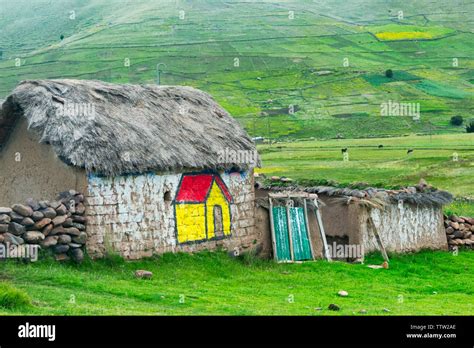 Quechua Village In The Andes Mountain Painted With The Insignia Of The