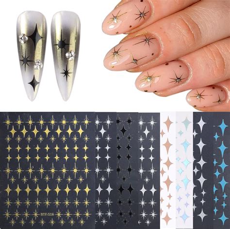 Amazon 3D Star Stickers For Nail Art Silver Gold Bronzing Self