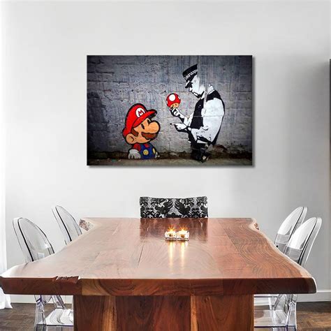 Banksy Super Mario Mushroom Cop Canvas Wall Street Art Etsy