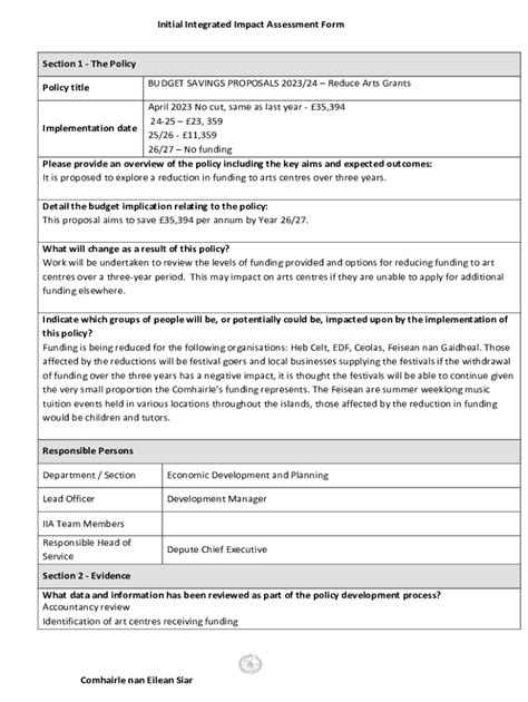 Fillable Online Cne Siar Gov Initial Integrated Impact Assessment Form