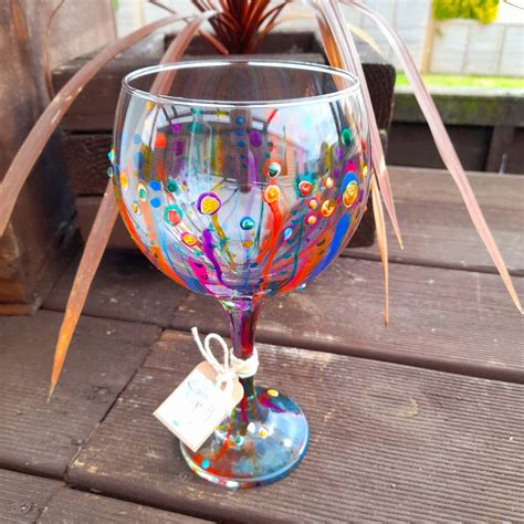 Colour Carnival Hand Painted Gin Glass Can Personalise Etsy Uk