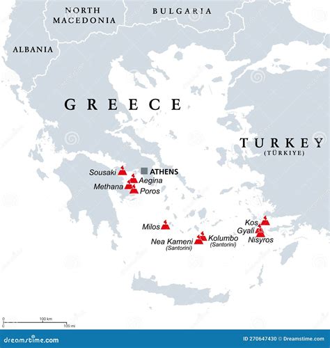 Greece, Active and Extinct Volcanoes in the Aegean Sea Region, Map ...