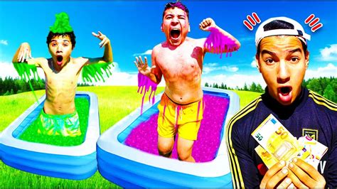 LE DERNIER QUI SORT DE LA PISCINE DE SLIME GAGNE DE L ARGENT YouTube