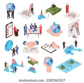 Isometric Geopolitics Set Isolated Icons Handshakes Stock Vector