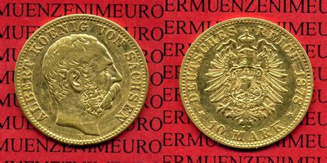 Sachsen 10 Mark Goldmünze 1878 E König Albert vf cleaned MA Shops