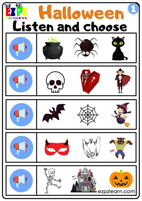 Halloween Holiday Vocabulary Listen And Choose The Correct Images