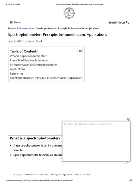 Spectrophotometer - Principle, Instrumentation, Applications | PDF ...