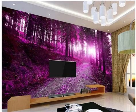 Home Decoration wall mural photo wallpaper Purple forest landscape TV customized wallpaper for ...