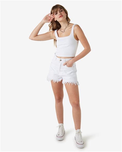 Riachuelo Short Jeans Color Feminino Hot Pants Destroyed Branco Pool