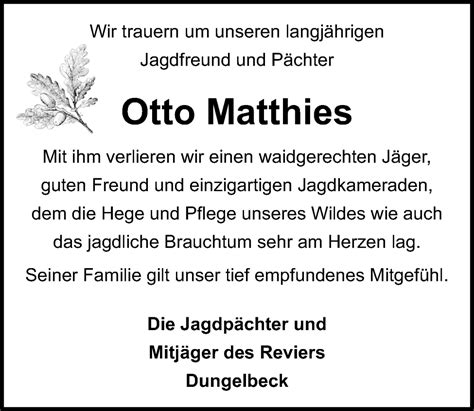 Traueranzeigen Von Otto Matthies Trauer Anzeigen De