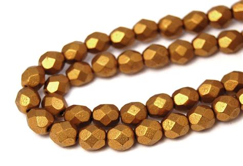 100pc Matte Metallic Goldenrod Czech 4mm Fire Polished Faceted Round Beads Etsy