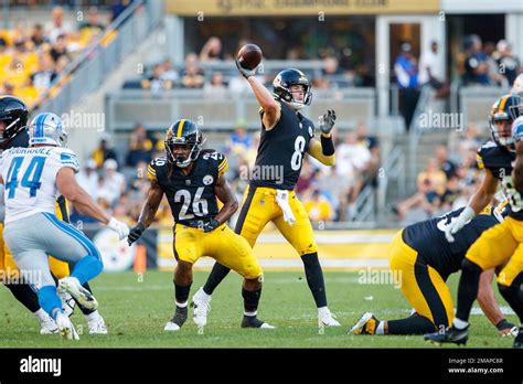 Pittsburgh Steelers Quarterback Kenny Pickett 8 Throws A Pass During